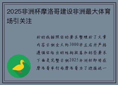 2025非洲杯摩洛哥建设非洲最大体育场引关注
